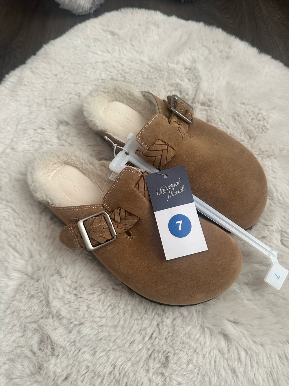 Universal Thread Tan Suede Shearling-Lined Clog Mules with Buckle size 7